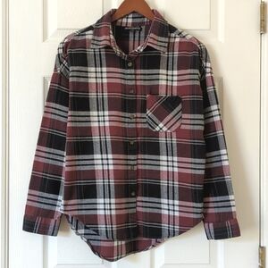Brandy Melville Plaid Flannel Boyfriend Fit Long Sleeve Button Down Shirt OS
